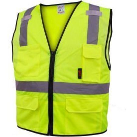 GSS SAFETY GSS Safety 1505 Multi-Purpose Class 2 Mesh Zipper 6 Pockets Safety Vest, Lime, 2XL 1505-2XL